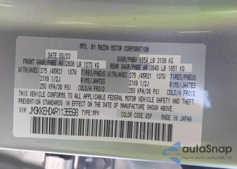 2024 Mazda Cx-90 3.3 Turbo Premium Plus из США, поврежденный, VIN JM3KKEHD4R1135598